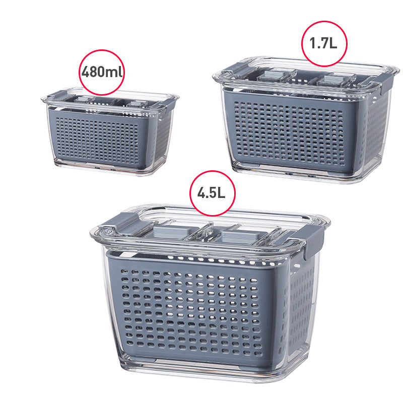 Refrigerator Storage Container with Drain Tray | Fruit & Vegetable Organizer