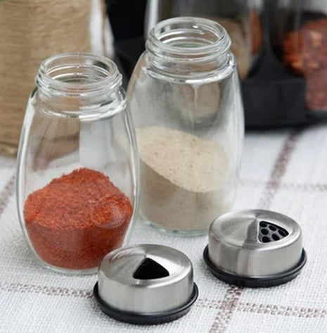 7-Piece Glass Spice Jar Set with Rotating Rack | Kitchen Seasoning Organizer