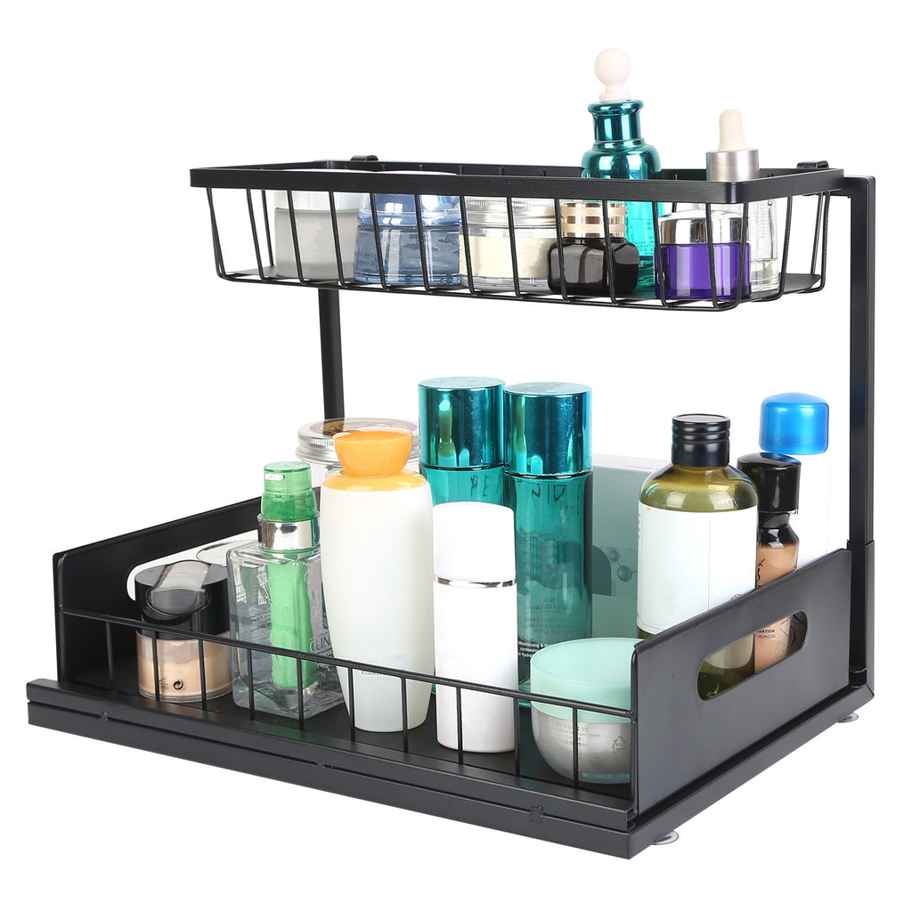 2-Tier Under Sink Organizer with Sliding Drawer | Kitchen Storage Shelf