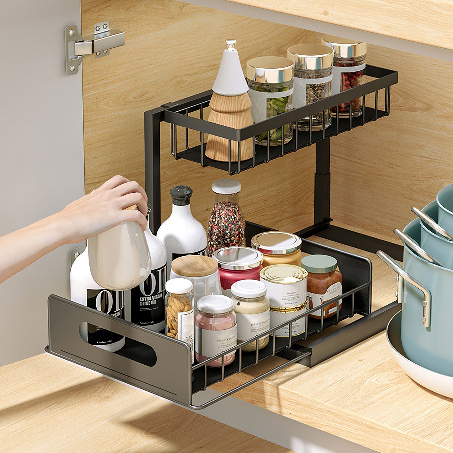 2-Tier Under Sink Organizer with Sliding Drawer | Kitchen Storage Shelf