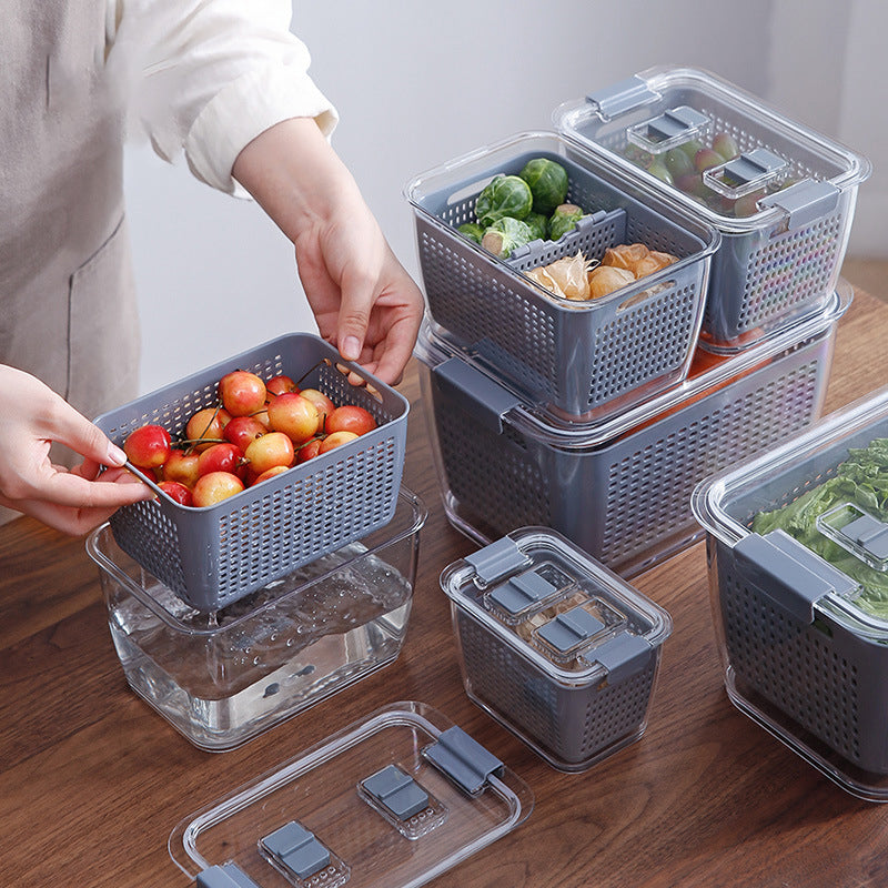 Refrigerator Storage Container with Drain Tray | Fruit & Vegetable Organizer
