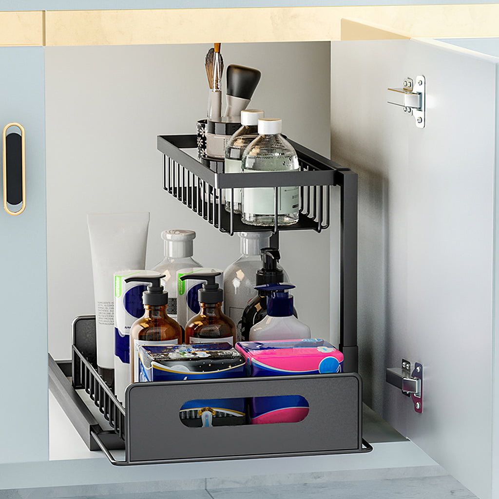 2-Tier Under Sink Organizer with Sliding Drawer | Kitchen Storage Shelf
