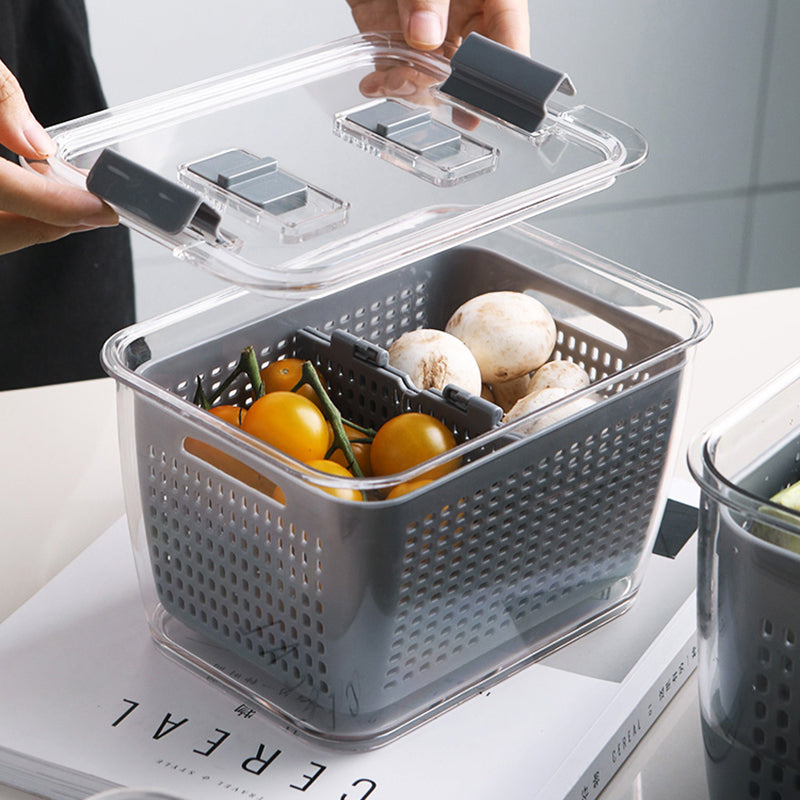 Refrigerator Storage Container with Drain Tray | Fruit & Vegetable Organizer